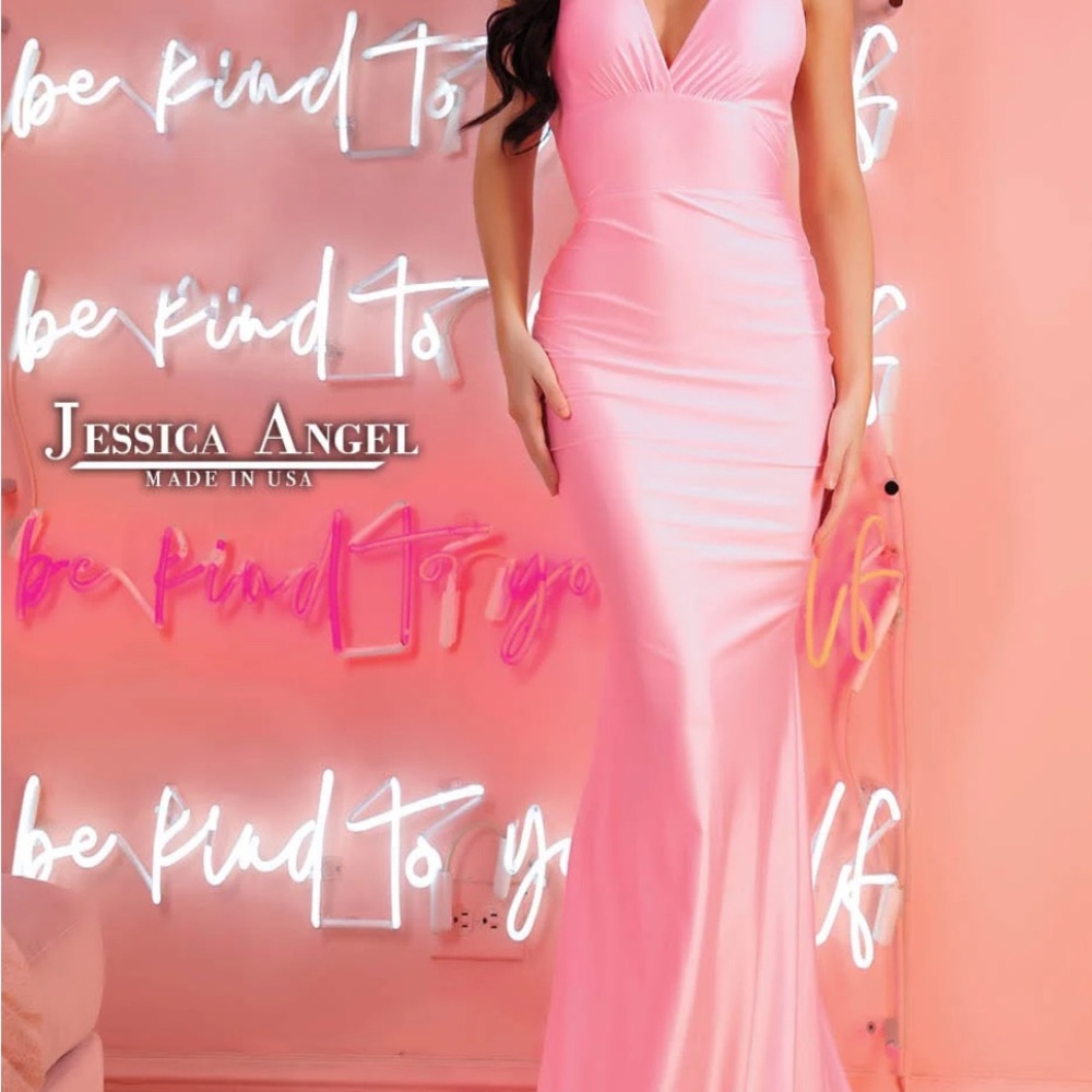 Coral Ruched Dress with Side Slit - Picture 4 of 4